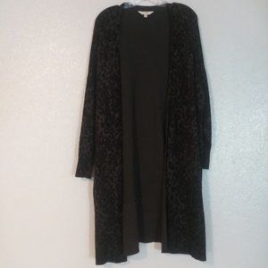 Terra & Sky women's size 1X gray, black and brown leopard cardigan sweater